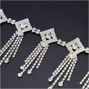 1 Yard Rhinestone Trim Fringe Flower Butterfly Bridal Trim Clear Stone Diamante Sewing Applique Patch for Wedding Bridal Belt Prom Sashes