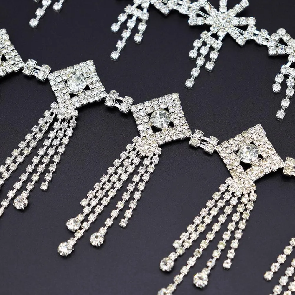 1 Yard Rhinestone Trim Fringe Flower Butterfly Bridal Trim Clear Stone Diamante Sewing Applique Patch for Wedding Bridal Belt Prom Sashes