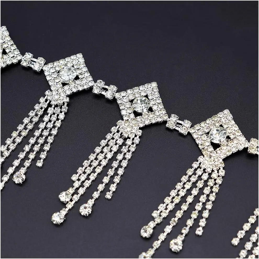 1 Yard Rhinestone Trim Fringe Flower Butterfly Bridal Trim Clear Stone Diamante Sewing Applique Patch for Wedding Bridal Belt Prom Sashes