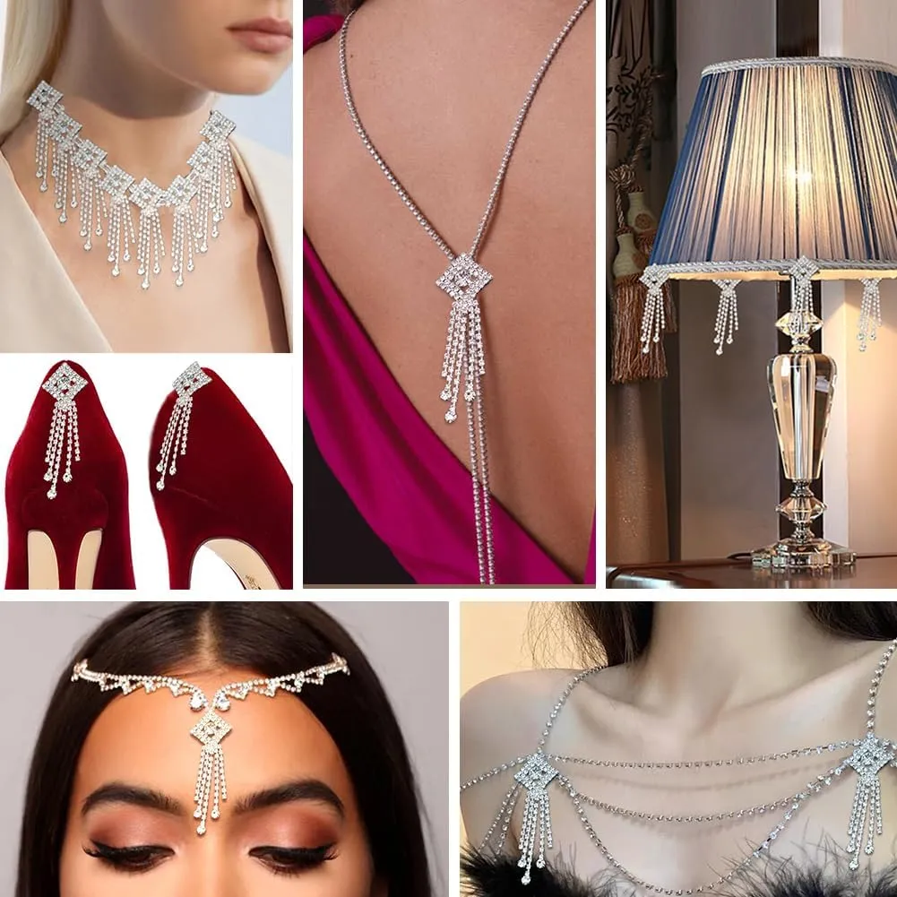 1 Yard Rhinestone Trim Fringe Flower Butterfly Bridal Trim Clear Stone Diamante Sewing Applique Patch for Wedding Bridal Belt Prom Sashes