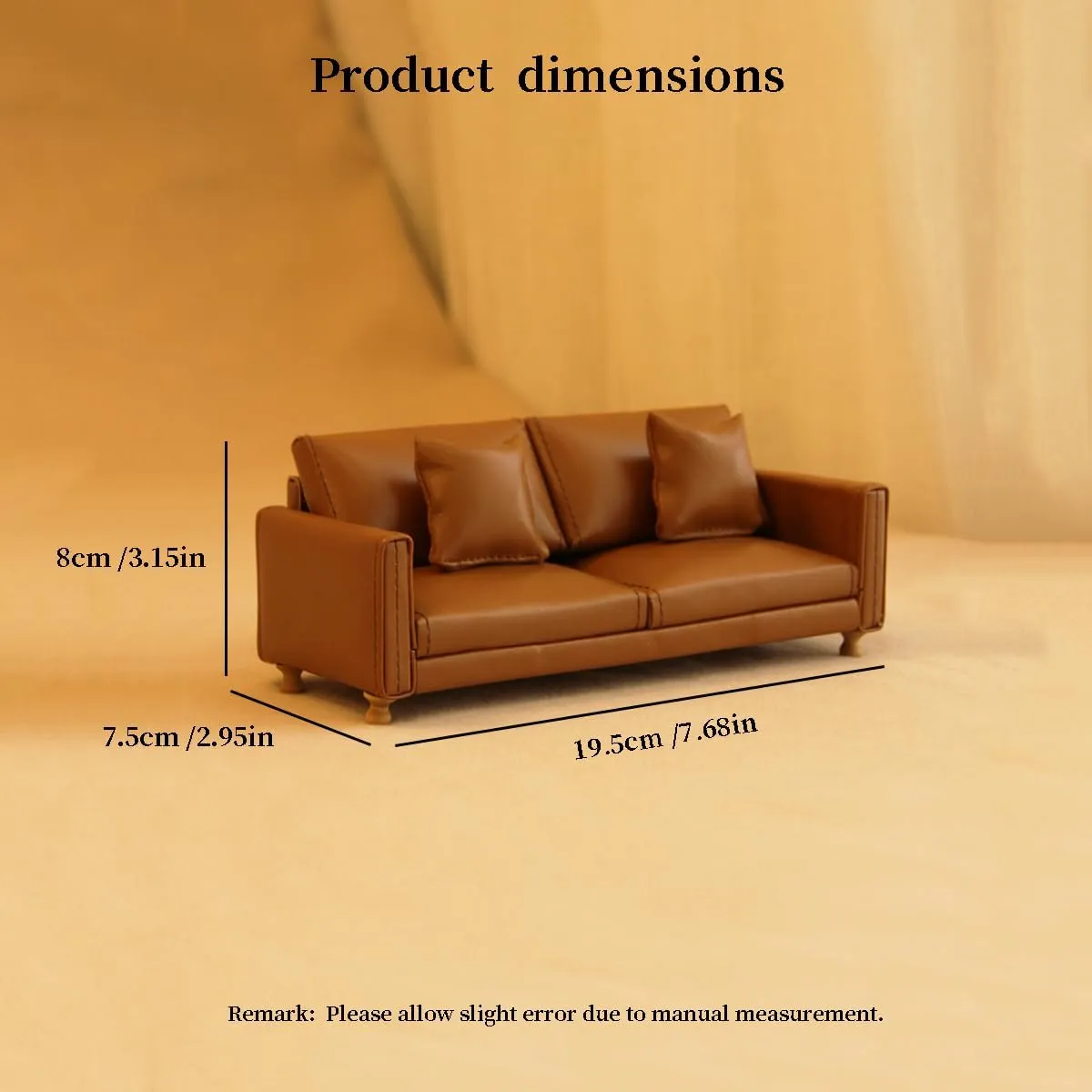 1:12 Dollhouse Miniature PU Sofa – Handmade Faux Leather Couch with Cushions, Modern Style Mini Furniture for BJD Ob11 Room Scene Decor (Brown)
