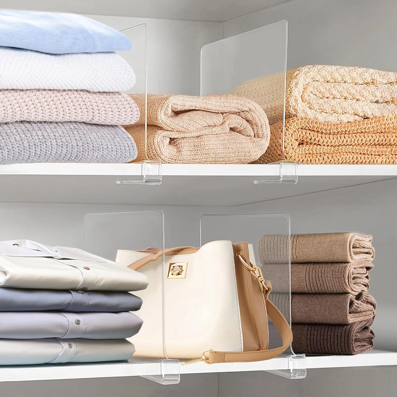 12 Inches Tall [Extra Tall Version] Shelf Dividers for Closet Organization and Storage, 8 Pack Purse Organizer for Closet Acrylic Bookshelf for Organization, Perfect for Sweater Shirts Handbags