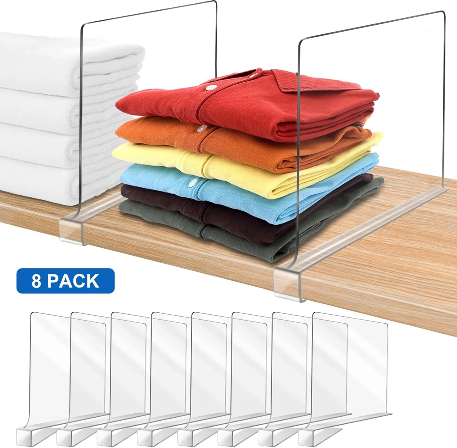 12 Inches Tall [Extra Tall Version] Shelf Dividers for Closet Organization and Storage, 8 Pack Purse Organizer for Closet Acrylic Bookshelf for Organization, Perfect for Sweater Shirts Handbags