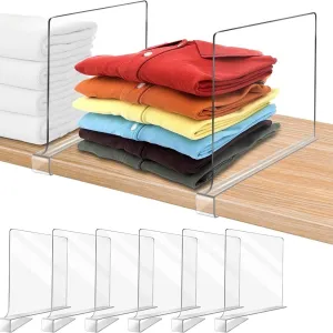 12 Pack Acrylic Shelf Dividers for Closet Organization, 11.7 x 8.1 Inch Clear Closet Dividers for Wooden Shelving, Closet Shelf Divider Organizer for Clothes, Book, Hats and Handbags in Bedroom