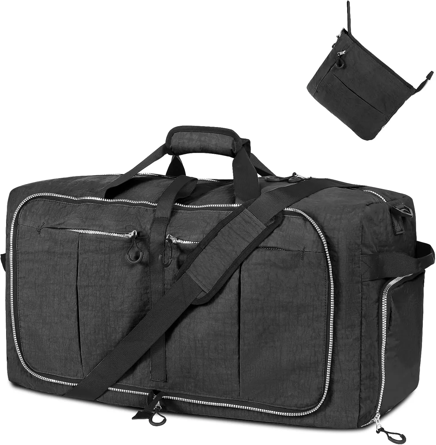 120L Foldable Nylon Duffle Bag, Waterproof Extra Large Travel Bag with Thicken Bottom, Black