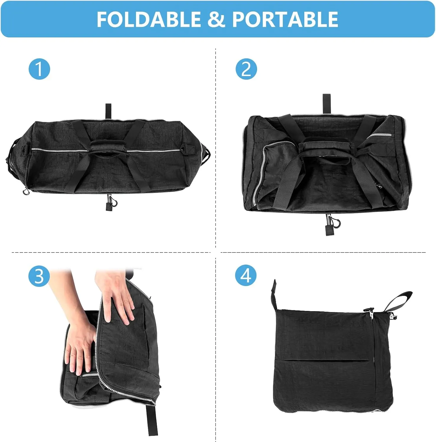 120L Foldable Nylon Duffle Bag, Waterproof Extra Large Travel Bag with Thicken Bottom, Black