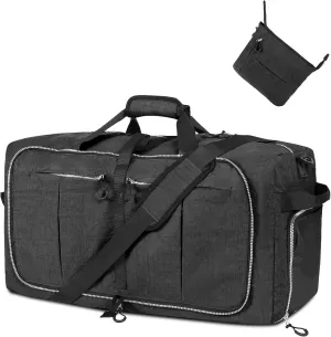 120L Foldable Nylon Duffle Bag, Waterproof Extra Large Travel Bag with Thicken Bottom, Black