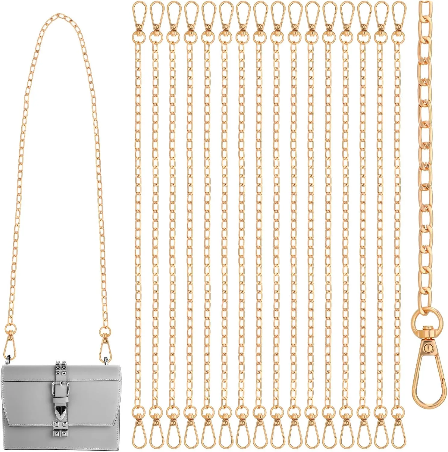 16 Pcs Gold Purse Chain 47" Metal Shoulder Cross Body Bag Strap Replacement with Buckle for DIY Handbags Crossbody Clutch Repair Handmade Craft