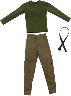 1/6 Scale Shirt with Trousers with Belt Casual Realistic Stylish Pullover Shirt Long Sleeve Top for 12 inch Figures Body Accs