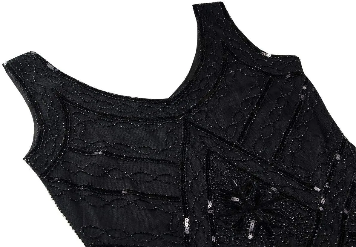 1920s Gatsby Sequin Fringed Paisley Flapper Dress with 20s Accessories Set