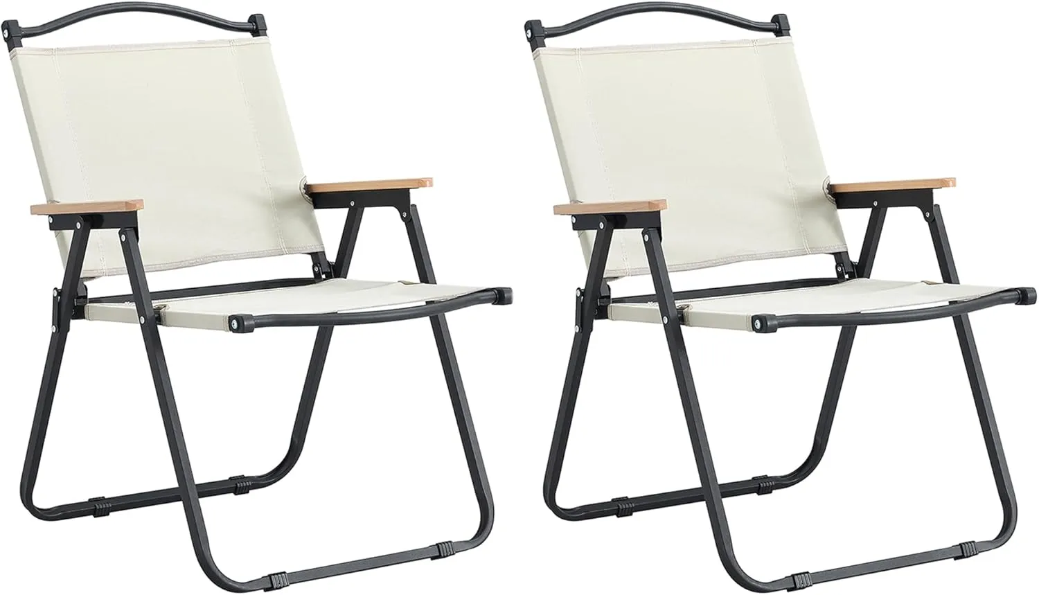 2 Foldable Chairs in Beige - Ideal for Indoor, Outdoor Camping, Picnics, Beach, Backyard, Grill Parties, Patio Use