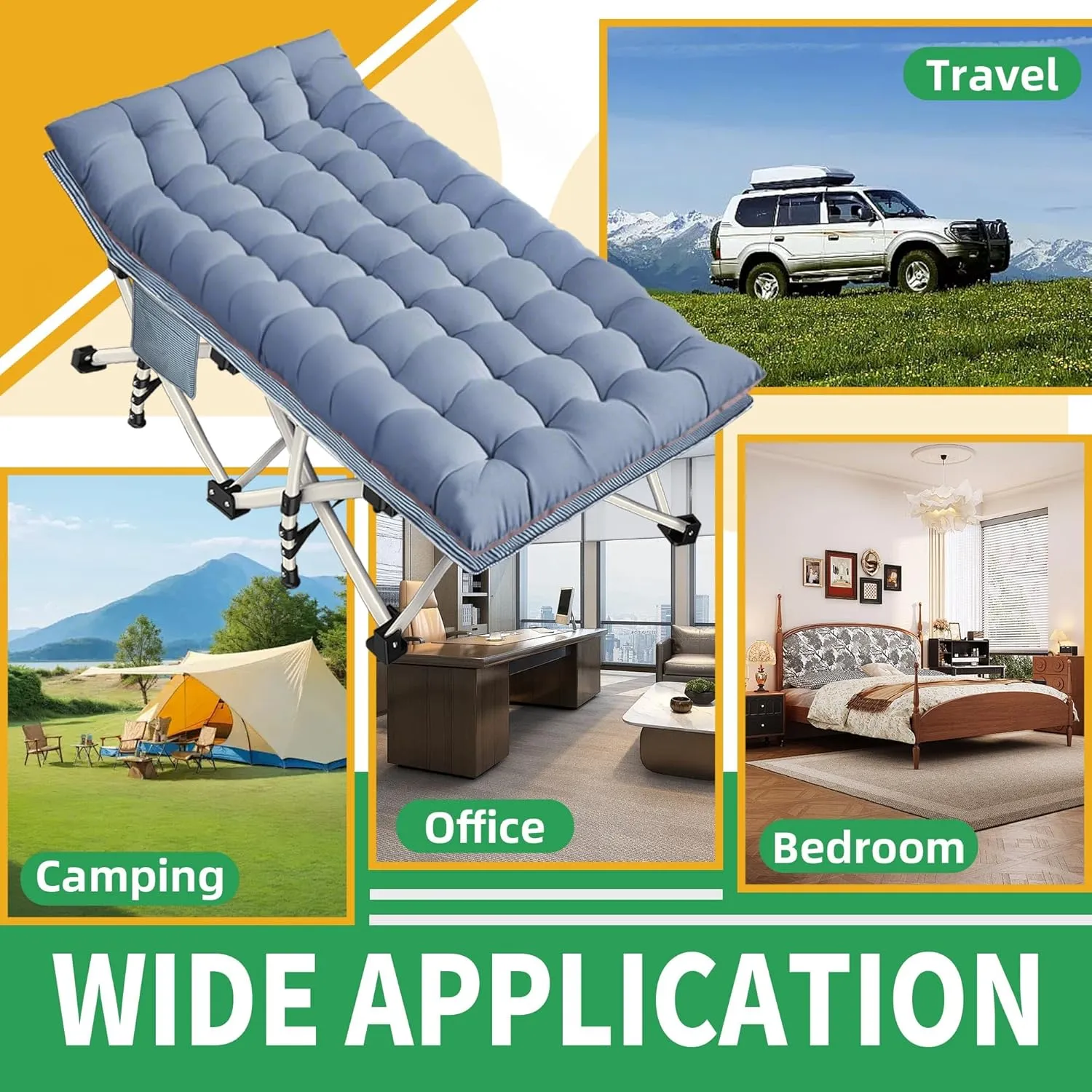 2 Pack XXL 32 Inches Camping Cot with Mattress Extra Large Width Oversize Folding Cot Heavy Duty Comfortable Cots for Sleeping Guest Bed with Carry Bag Easy to Set-up for Home Indoor Outdoor