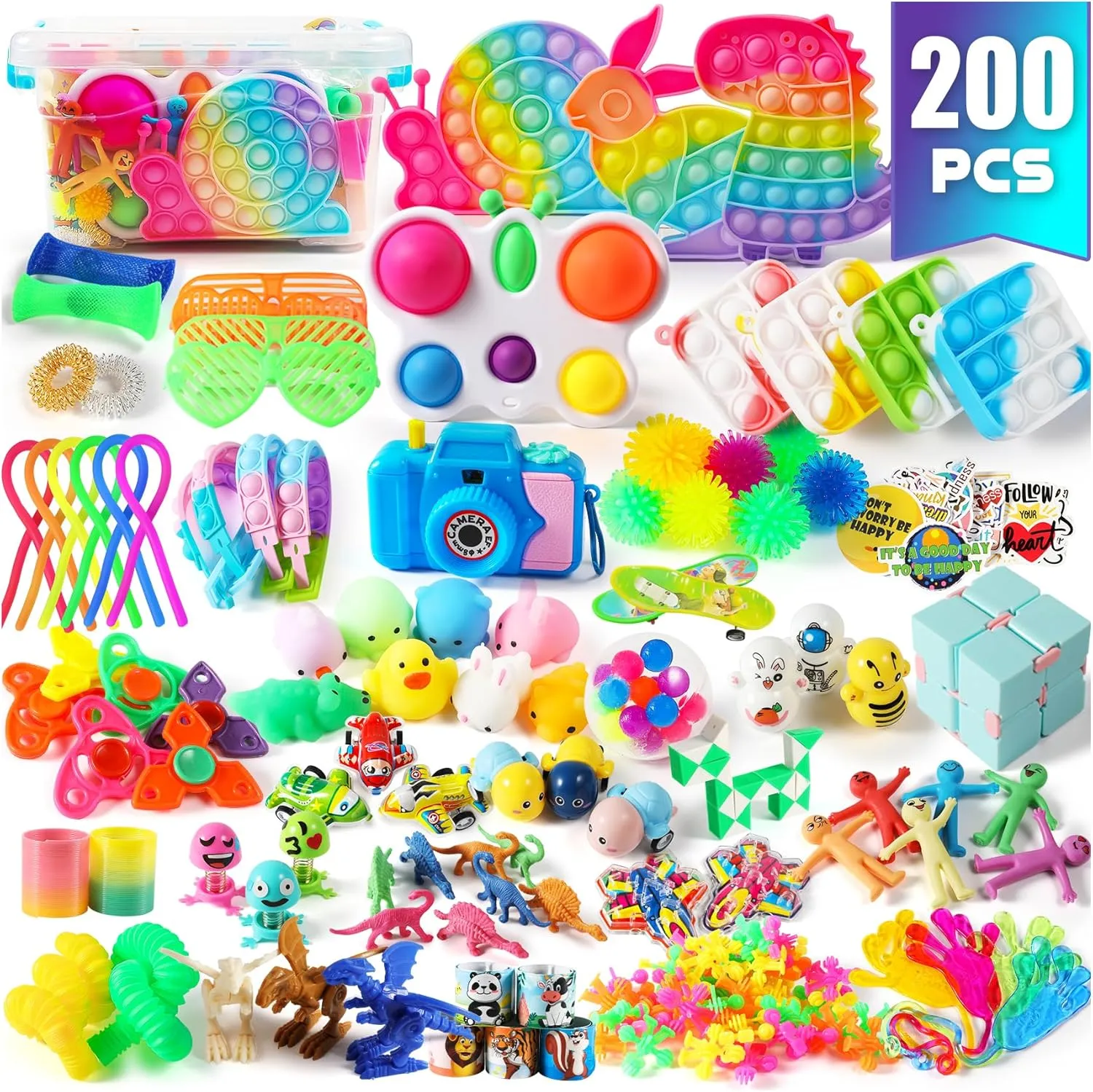 200 Pcs Party Favors for Kids, Fidget Toys Set, Stocking Stuffers, Treasure Box Toys for Classroom Carnival Prize Rewards, Pinata Goodie Bag Stuffers Birthday Gifts Fidget Toy Bulk for Boys and Girls
