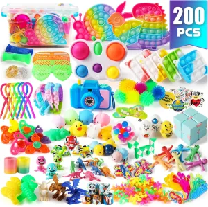 200 Pcs Party Favors for Kids, Fidget Toys Set, Stocking Stuffers, Treasure Box Toys for Classroom Carnival Prize Rewards, Pinata Goodie Bag Stuffers Birthday Gifts Fidget Toy Bulk for Boys and Girls