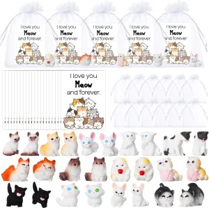 26 Sets 13 Styles Mini Resin Miniature Cute Cat Figurines with I Love You Meow and Forever Landscape Lovely Realistic Card Detailed Cats Figurines Memorial Gifts Home Garden Decor