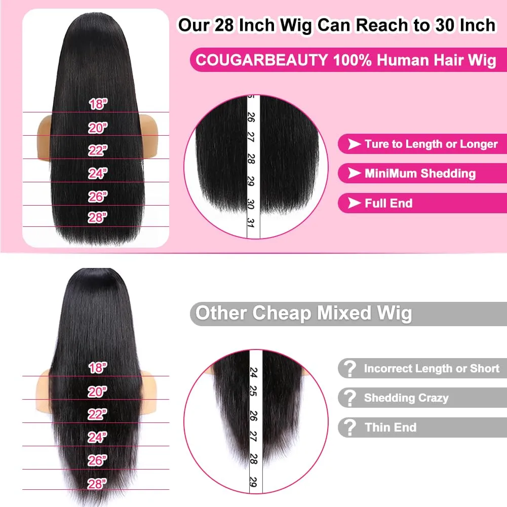 28 Inch 13x6 Lace Front Wigs Human Hair 250% Density HD Transparent Lace Frontal Wigs Human Hair Natural Hairline Straight Glueless Wigs Human Hair Pre Plucked for Women