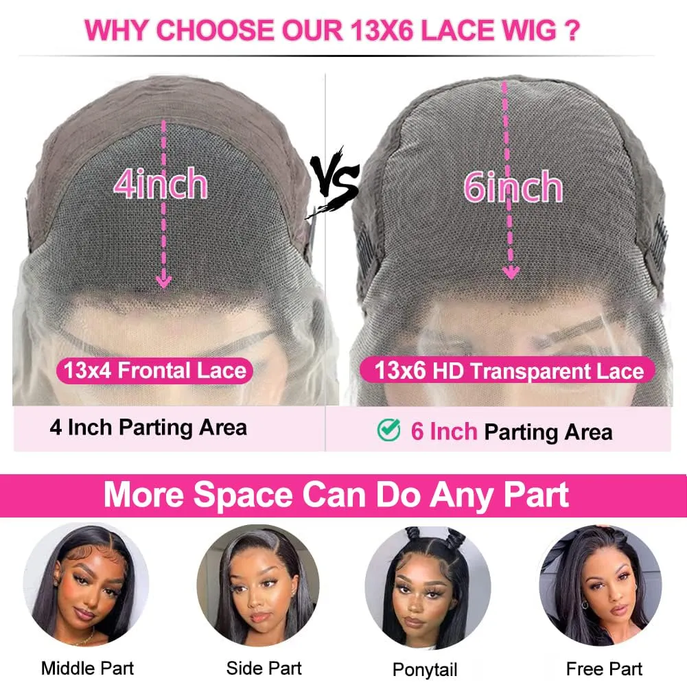 28 Inch 13x6 Lace Front Wigs Human Hair 250% Density HD Transparent Lace Frontal Wigs Human Hair Natural Hairline Straight Glueless Wigs Human Hair Pre Plucked for Women
