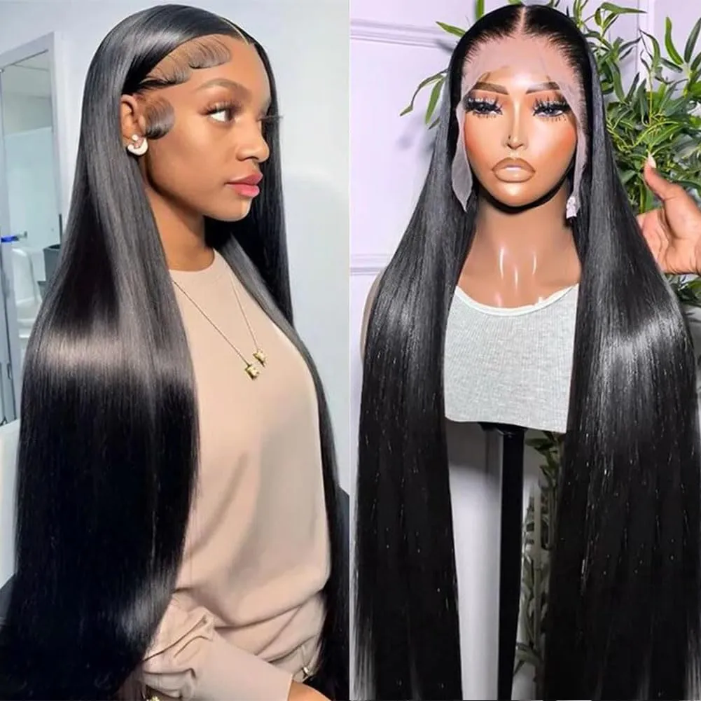 28 Inch 13x6 Lace Front Wigs Human Hair 250% Density HD Transparent Lace Frontal Wigs Human Hair Natural Hairline Straight Glueless Wigs Human Hair Pre Plucked for Women