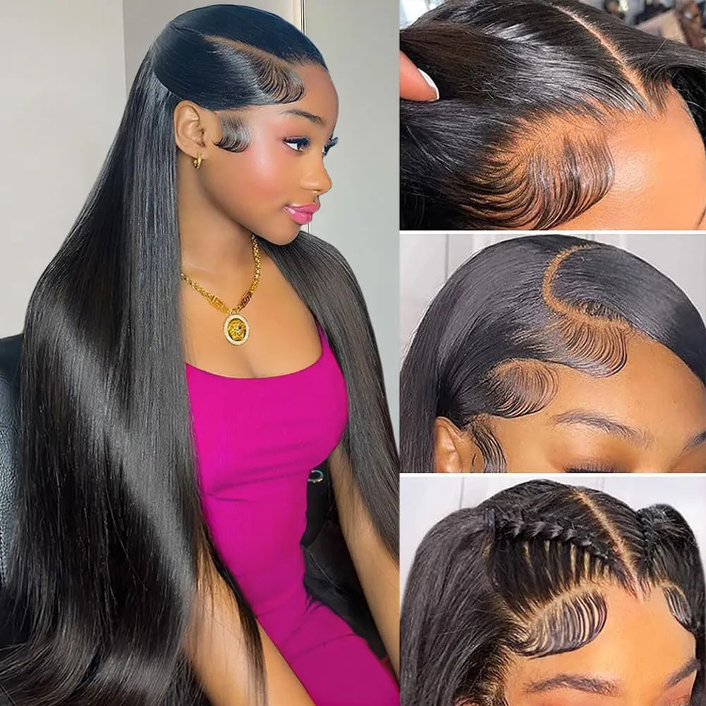 28 Inch 13x6 Lace Front Wigs Human Hair 250% Density HD Transparent Lace Frontal Wigs Human Hair Natural Hairline Straight Glueless Wigs Human Hair Pre Plucked for Women
