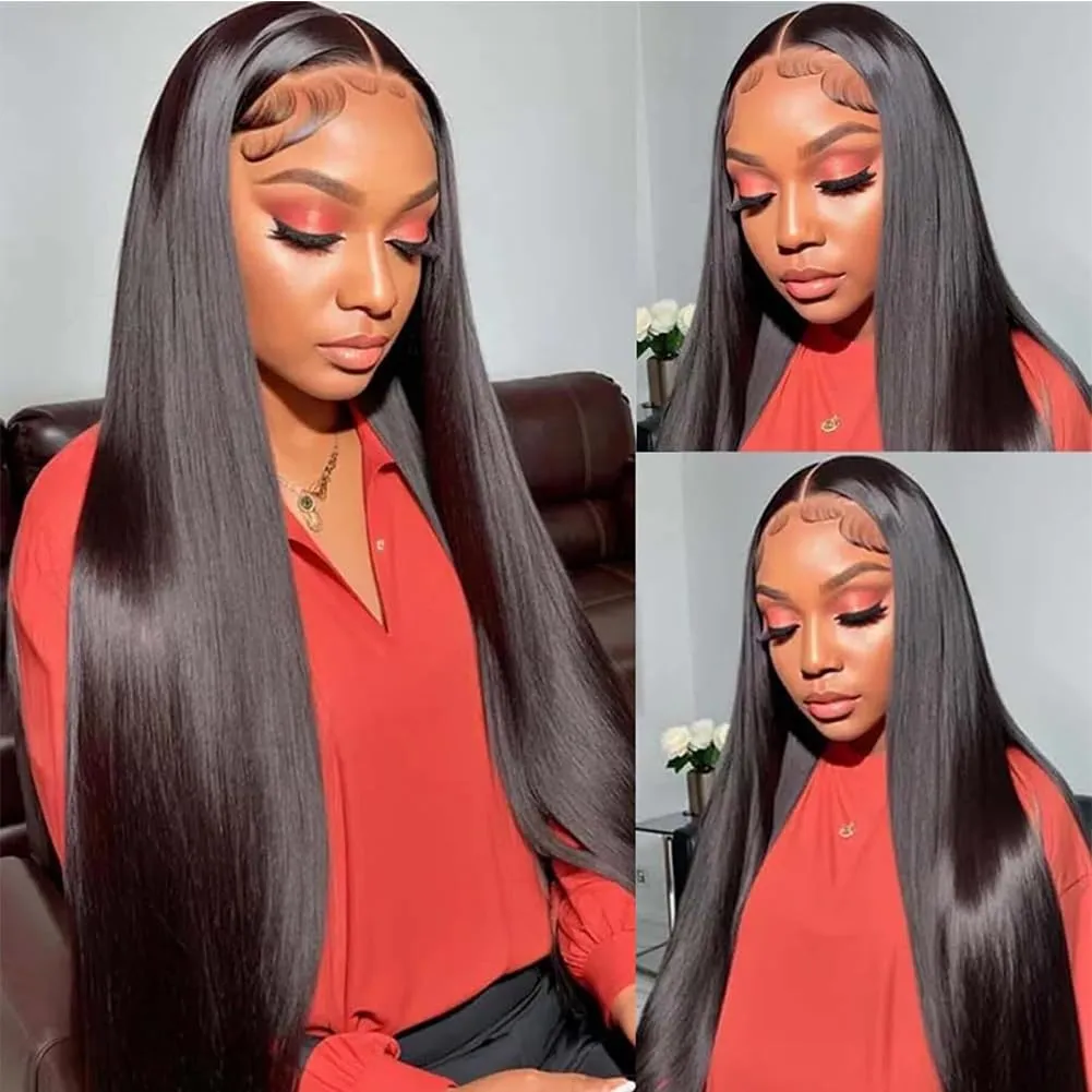 28 Inch 13x6 Lace Front Wigs Human Hair 250% Density HD Transparent Lace Frontal Wigs Human Hair Natural Hairline Straight Glueless Wigs Human Hair Pre Plucked for Women
