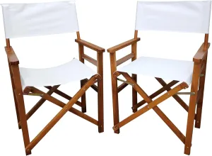 2Pcs Folding Chair Director Chair Outdoor Camping Chairs Wooden Canvas Portable Folding Chair Leisure and Cool Foldable Chair Fishing Folding Chair for Indoor Patio Garden Lawn US Delivery (White)