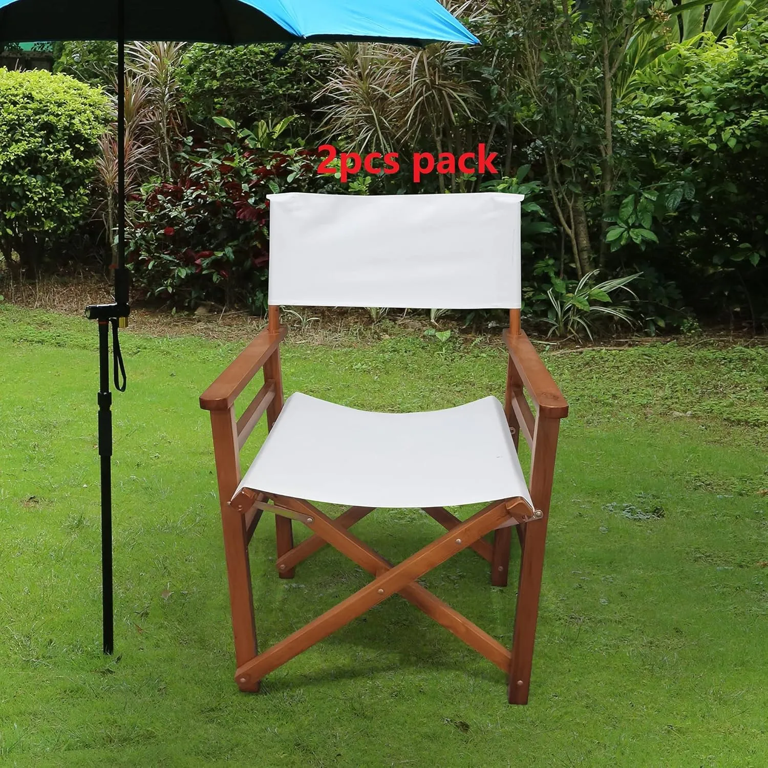2Pcs Folding Chair Director Chair Outdoor Camping Chairs Wooden Canvas Portable Folding Chair Leisure and Cool Foldable Chair Fishing Folding Chair for Indoor Patio Garden Lawn US Delivery (White)