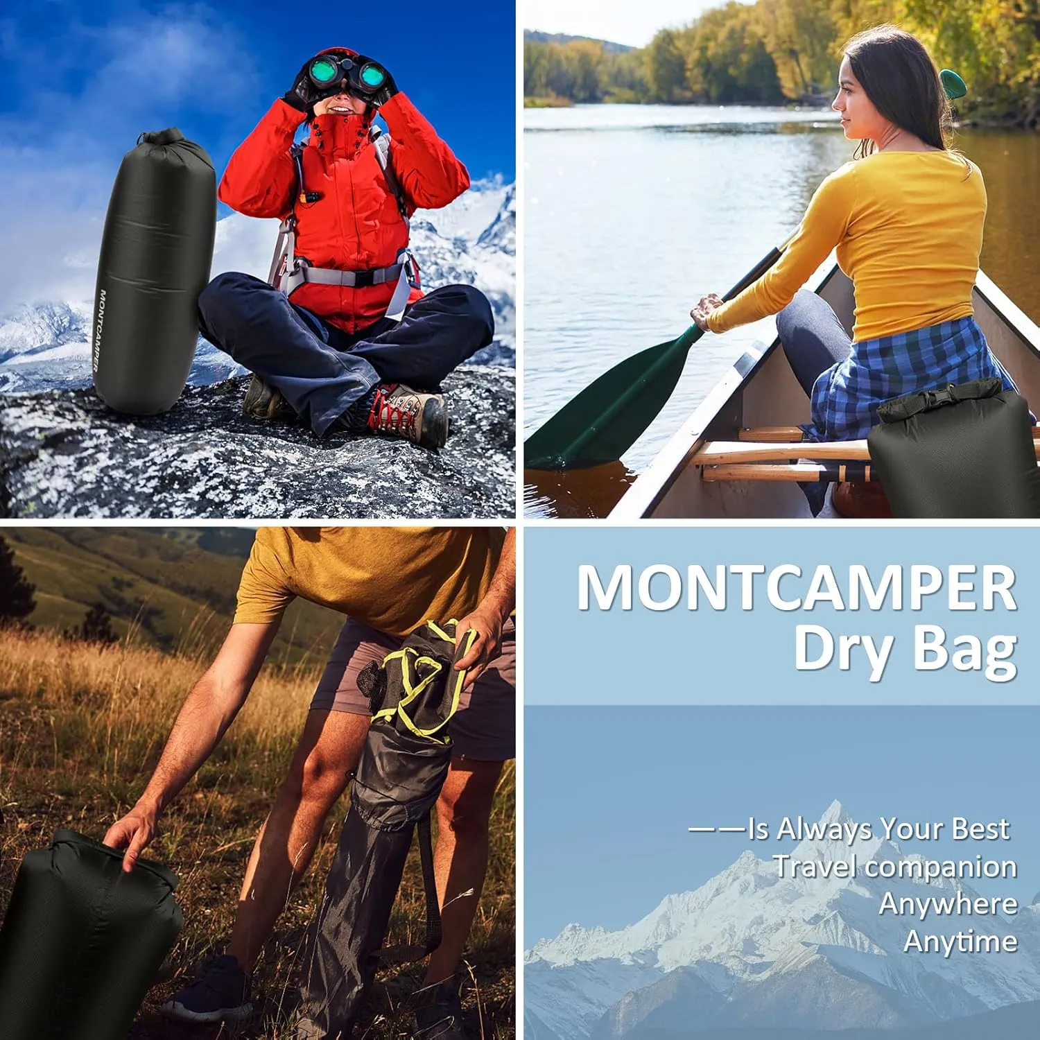 3-pack 30D Nylon Waterproof Dry Bag-Portable Waterproof Storage Sack for Kayaking, Hiking and Rafting-Roll Top Closure-Float on Water(5L/10L/20L,Black)
