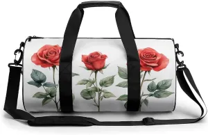 3 Red Roses Travel Gym Bag for Women Men Cylindrical Duffle Bag Sport Workout Bag with Shoulder Strap
