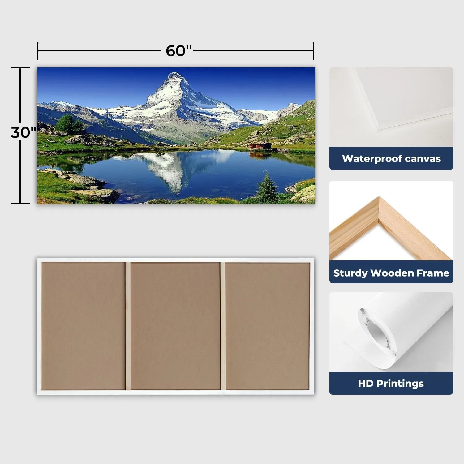 30"x 60" Large Wall Art Matterhorn Painting Picture Print on Canvas Wall Art for Living Room Bedroom Modern Home Wall Decor Framed Artwork