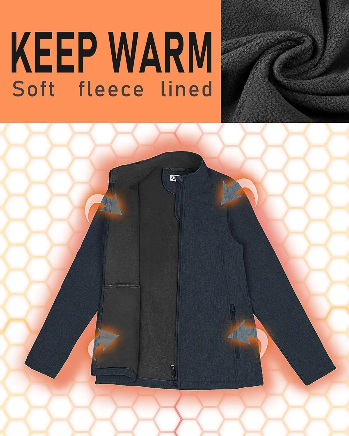 33,000ft Women's Lightweight Softshell Jacket Fleece Lined Windbreaker Waterproof Warm Jacket for Running Golf Hiking