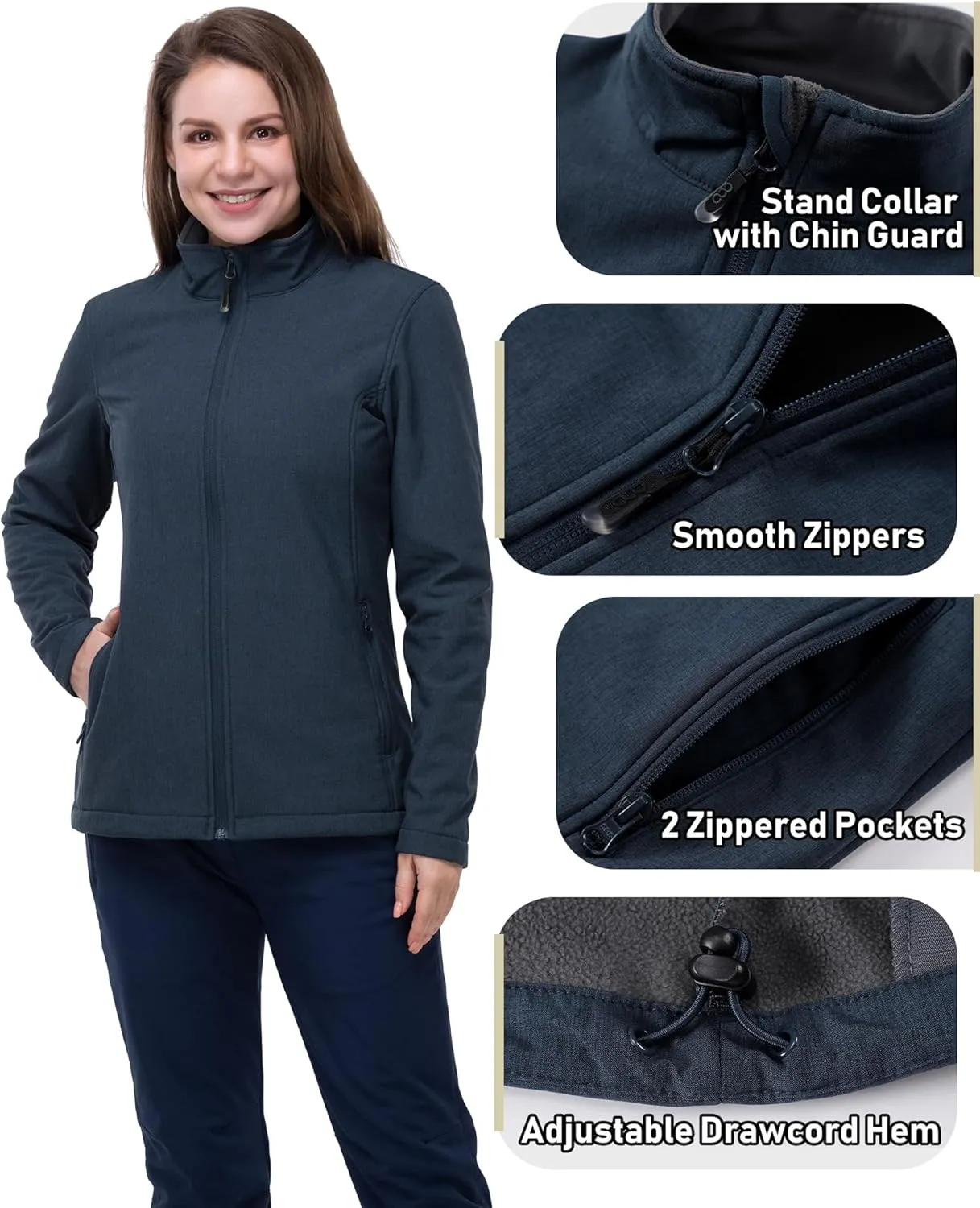 33,000ft Women's Lightweight Softshell Jacket Fleece Lined Windbreaker Waterproof Warm Jacket for Running Golf Hiking