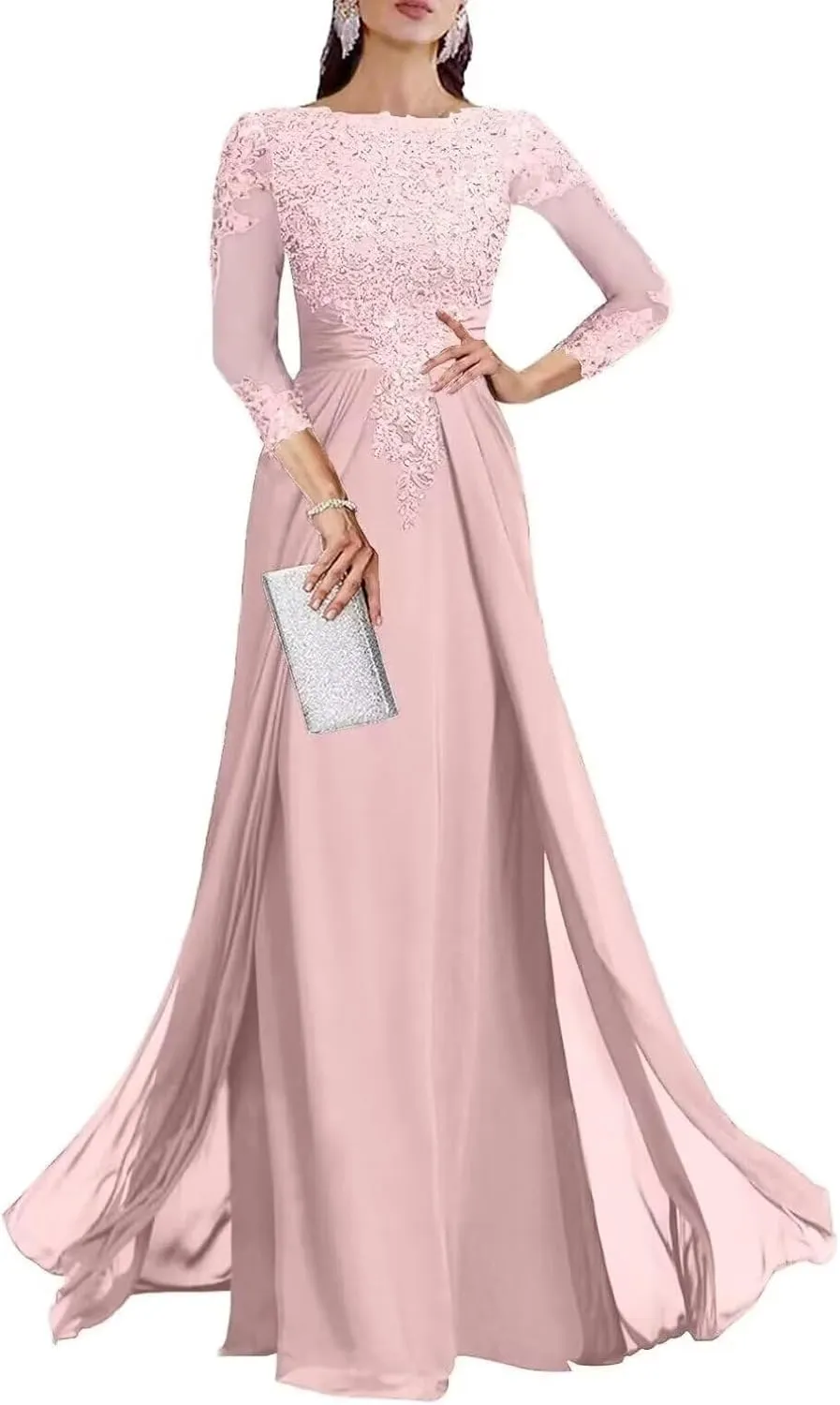 3/4 Sleeve Mother of The Bride Dresses for Wedding Sequin Lace Formal Maxi Gowns Chiffon Evening Dresses