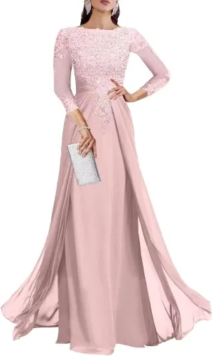 3/4 Sleeve Mother of The Bride Dresses for Wedding Sequin Lace Formal Maxi Gowns Chiffon Evening Dresses