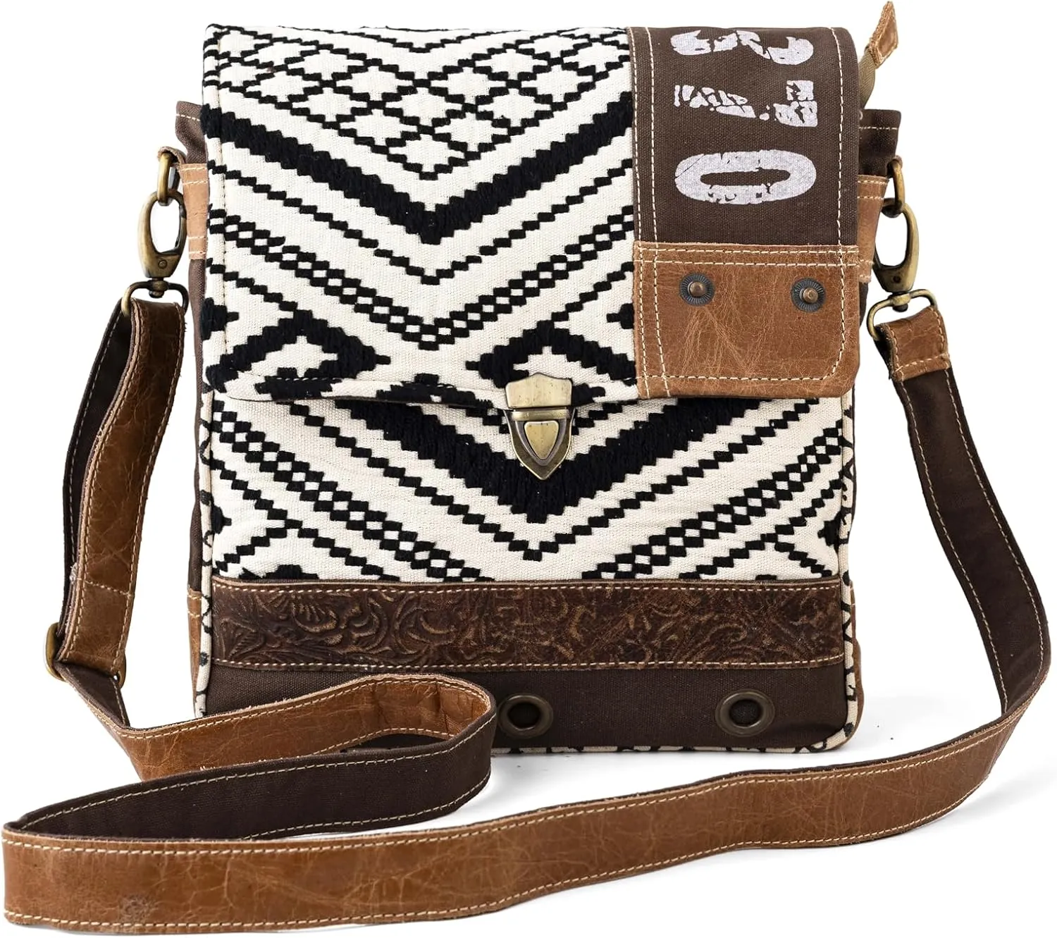 3B HOBIION Shoulder Flap Bag | Upcycled Vintage Canvas & Leather | Comes with 2 Different Straps | Multi Pockets Bag