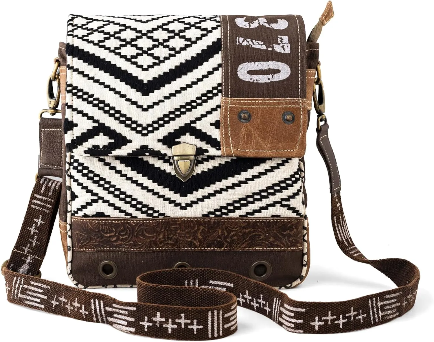 3B HOBIION Shoulder Flap Bag | Upcycled Vintage Canvas & Leather | Comes with 2 Different Straps | Multi Pockets Bag