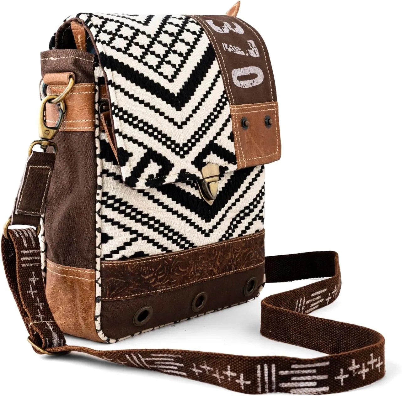 3B HOBIION Shoulder Flap Bag | Upcycled Vintage Canvas & Leather | Comes with 2 Different Straps | Multi Pockets Bag