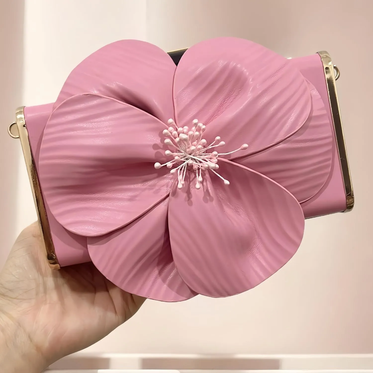 3D Floral PU Leather Clutch for Wedding Party Prom - Elegant Evening Bag with Detachable Chain