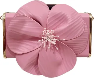 3D Floral PU Leather Clutch for Wedding Party Prom - Elegant Evening Bag with Detachable Chain