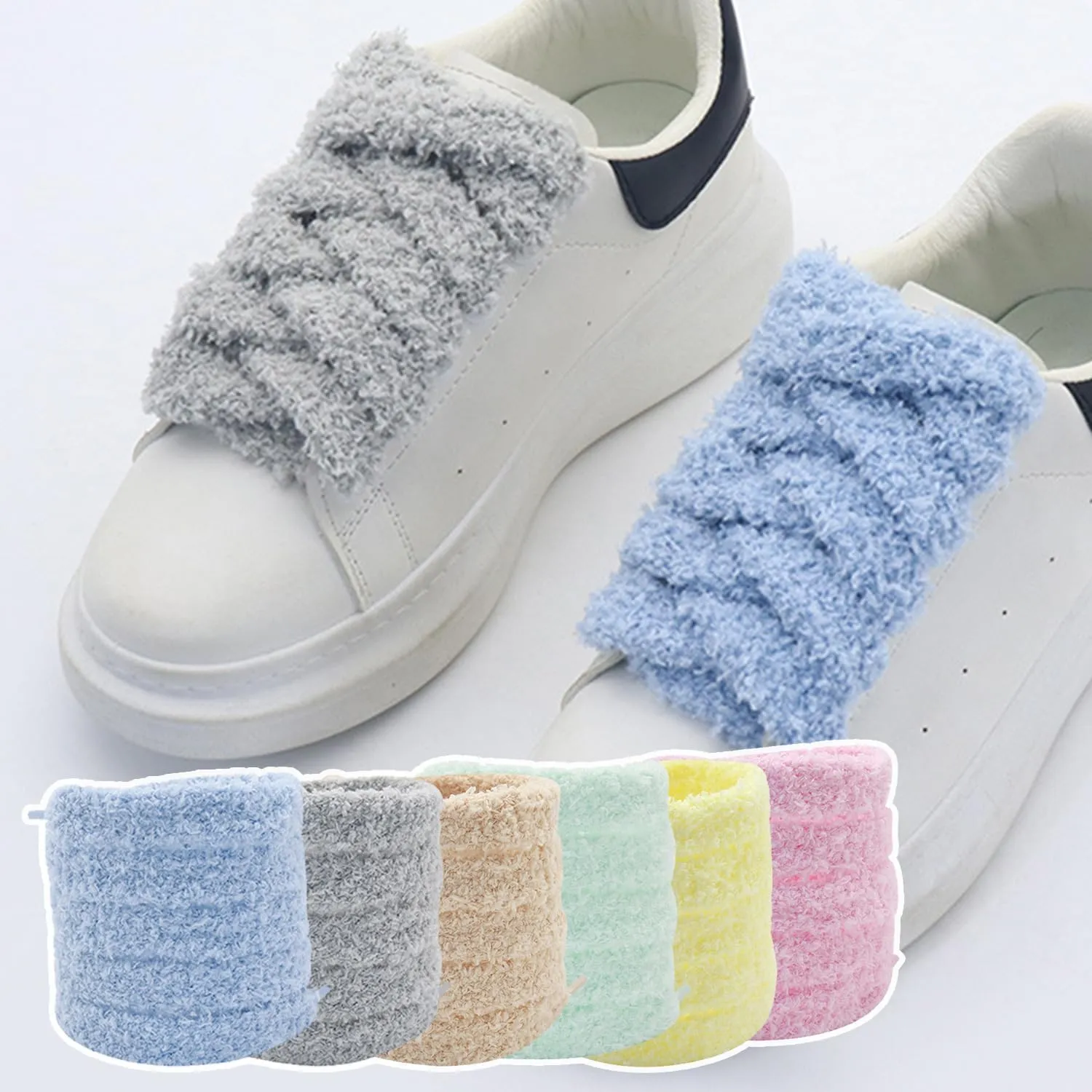 3pairs 1.5cm Wide Flat Plush Towel Shoelaces 10 Colors Delicate Suede Casual Sneaker Laces for Women Charm Shoes Laces