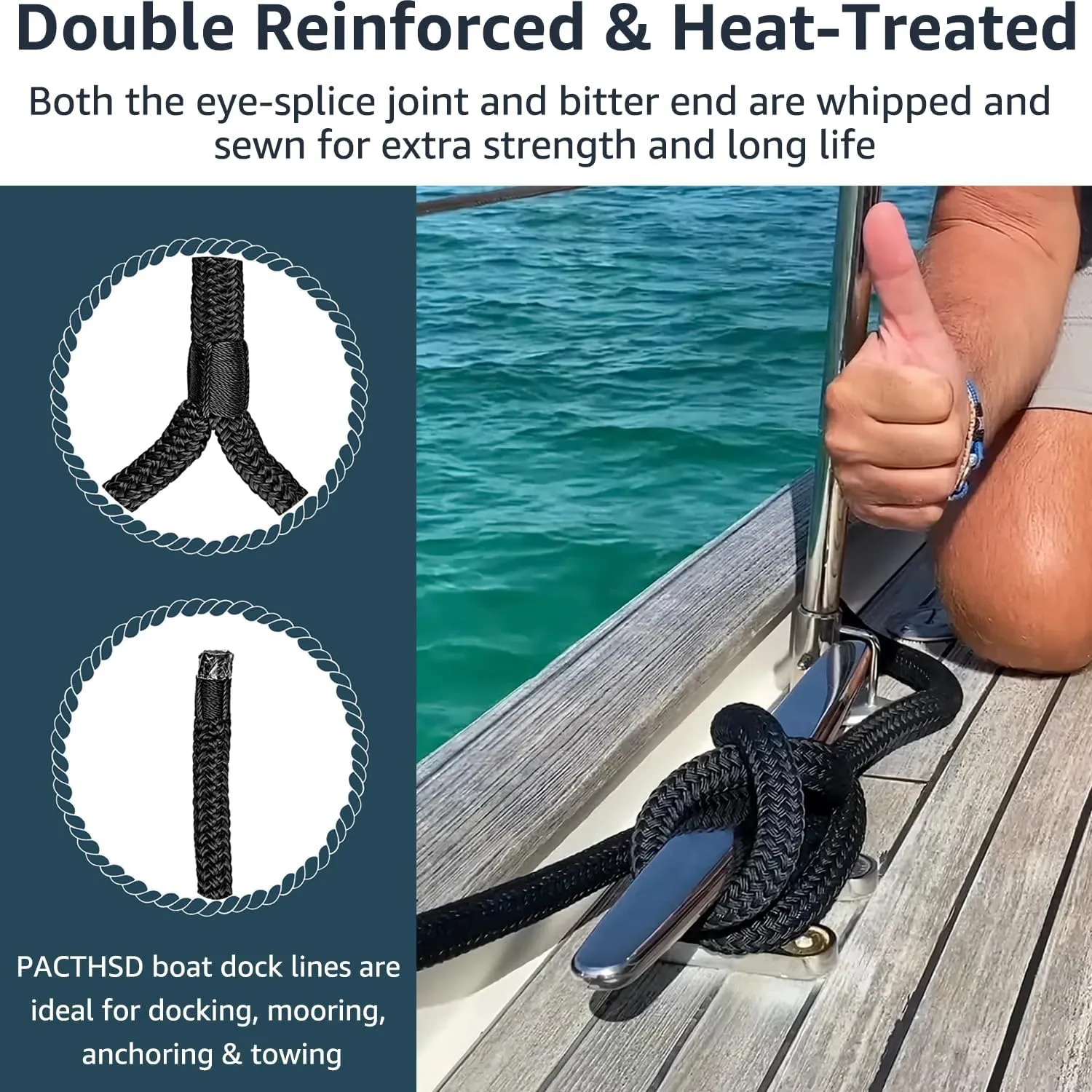 4 Pack 1/2" x 25' Dock Lines - Marine Grade Nylon Boat Rope with 12" Loop for Docking and Mooring - Double Braided Boat Lines, High Strength, Easy Handling, Fray Resistant - Black