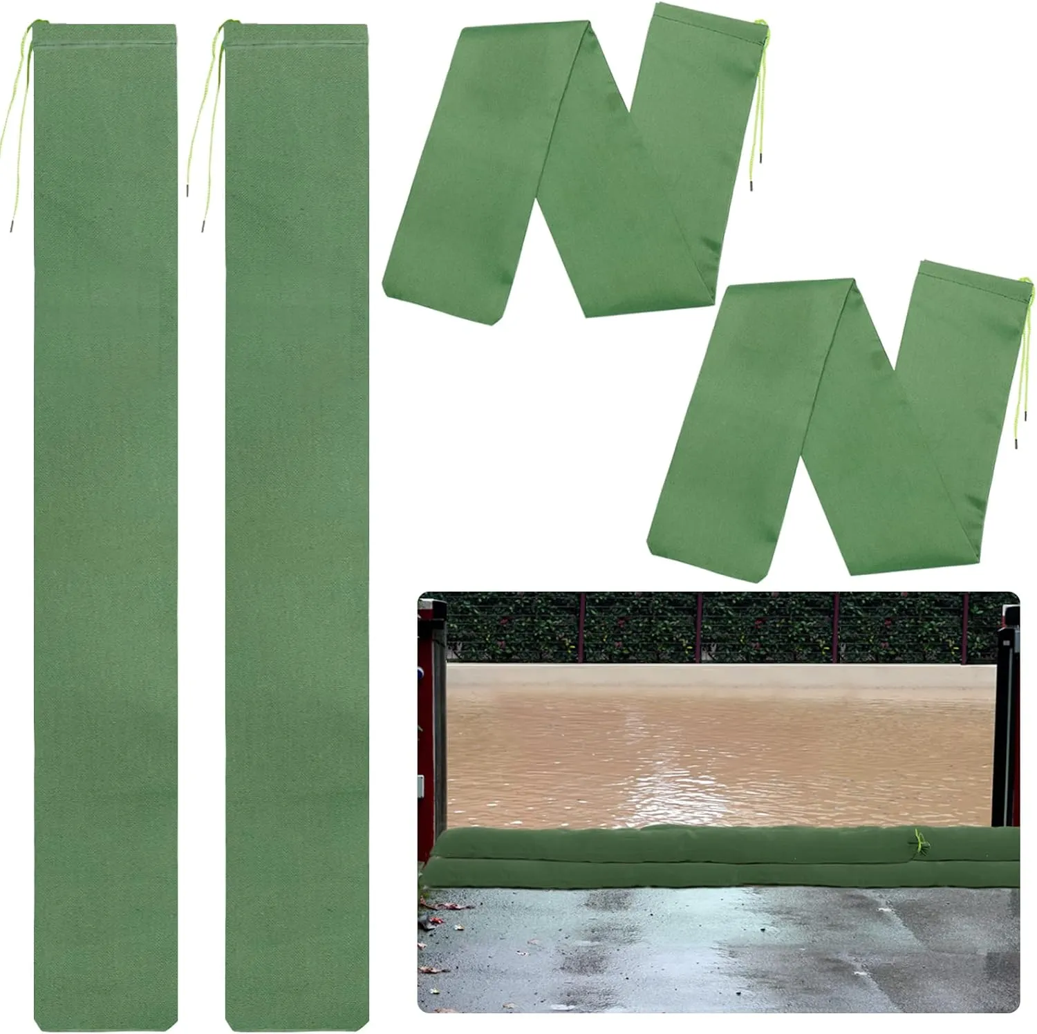 4 Pcs 5'× 6'' Long Sand Bags for Flooding - Thickened Canvas Flood Protection Sandbag Tube with Elastic Band, Reusable Flood Rain Wind Barrier Sand Bag Tube for Door Window Flood Control