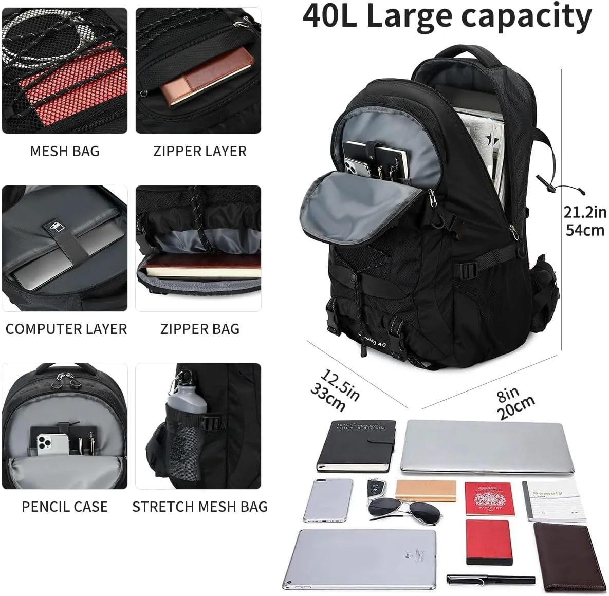 40L Hiking Backpack Waterproof Lightweight Daypack Travel Sports Camping Backpack for Men Women