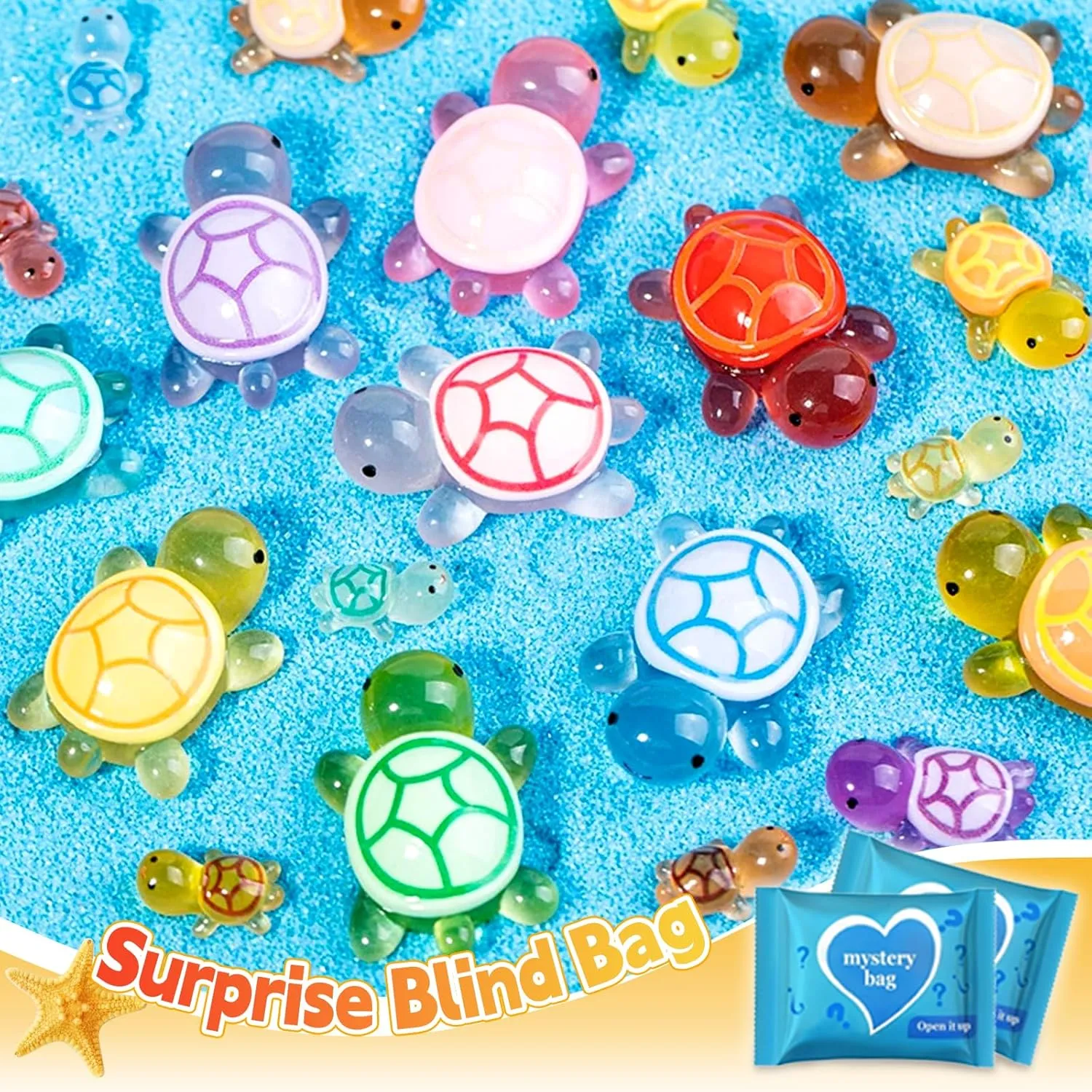 42 Pack Mini Turtle Blind Bags for Kids - Glow in The Dark Resin Turtles| Collectible Sea Turtle Toys for Party Favors, Treasure Hunt Games | Dollhouse Decor, Mini Garden Landscape, Cake Toppers