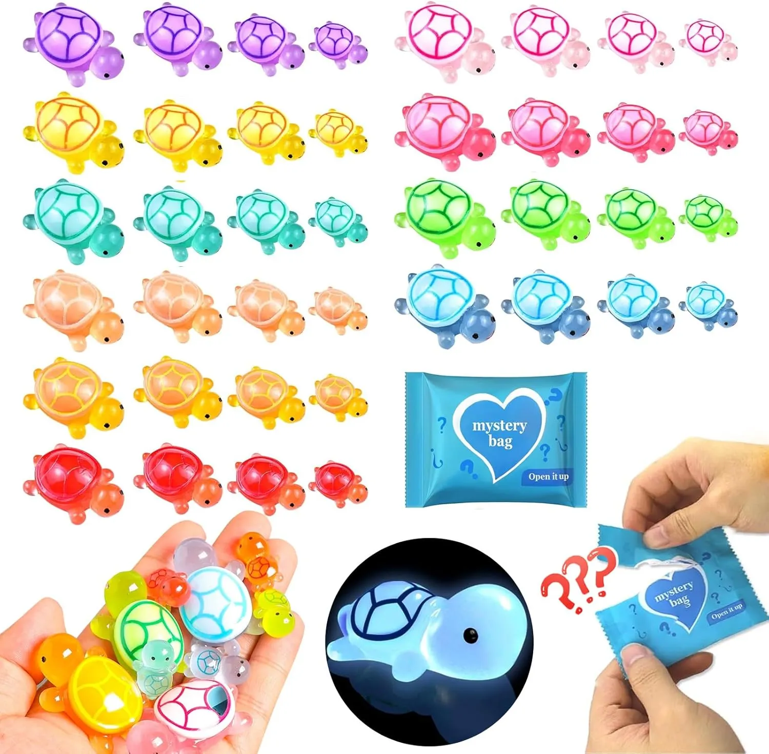 42 Pack Mini Turtle Blind Bags for Kids - Glow in The Dark Resin Turtles| Collectible Sea Turtle Toys for Party Favors, Treasure Hunt Games | Dollhouse Decor, Mini Garden Landscape, Cake Toppers