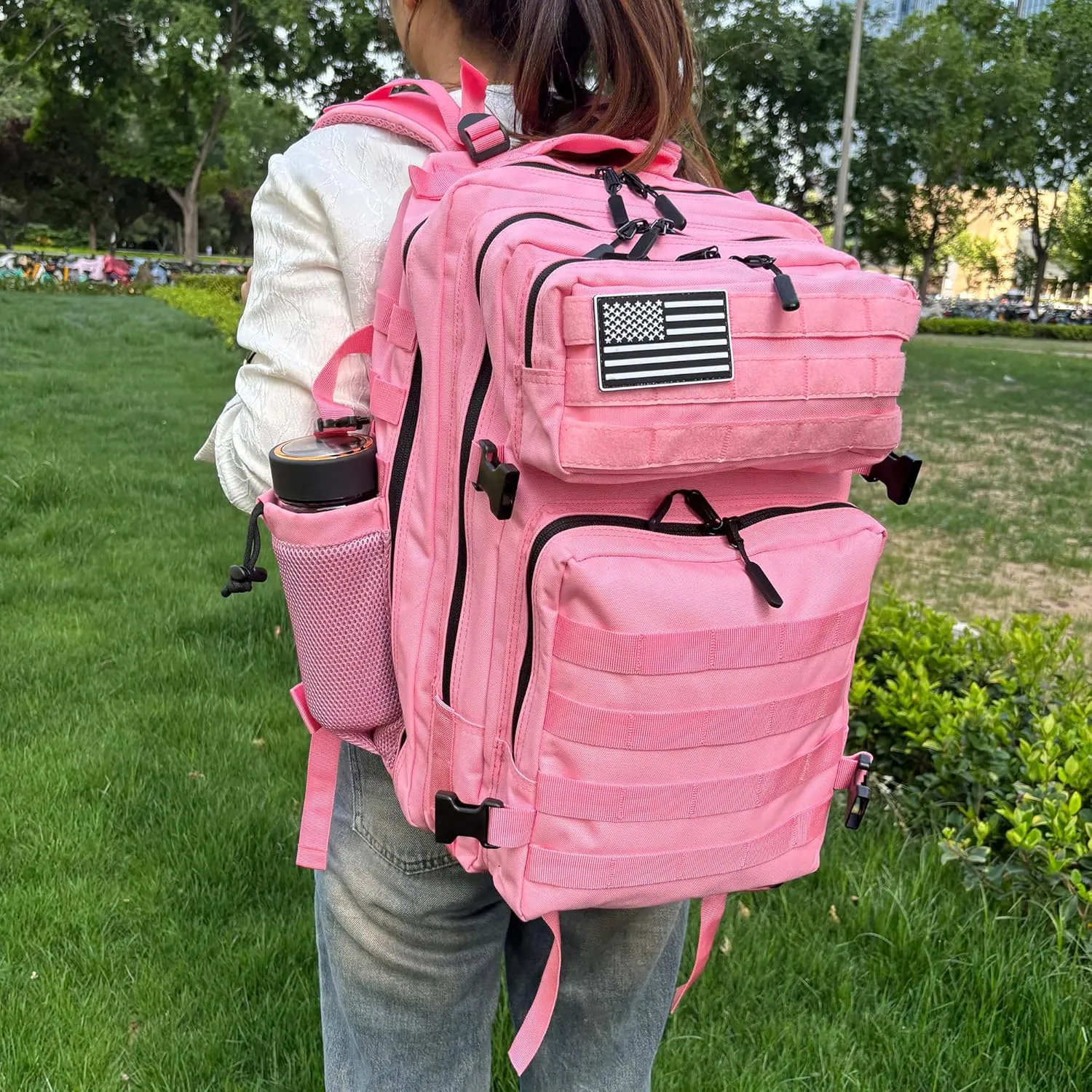 45L Military Tactical Backpack Water-Resistant Army Bag Rucksack MOLLE System - Hydration Compatible Bug Out Bag for Hiking,Gym,Assault Pack,Survival Gear (19.7x11.8)(Lake blue)(Pink)