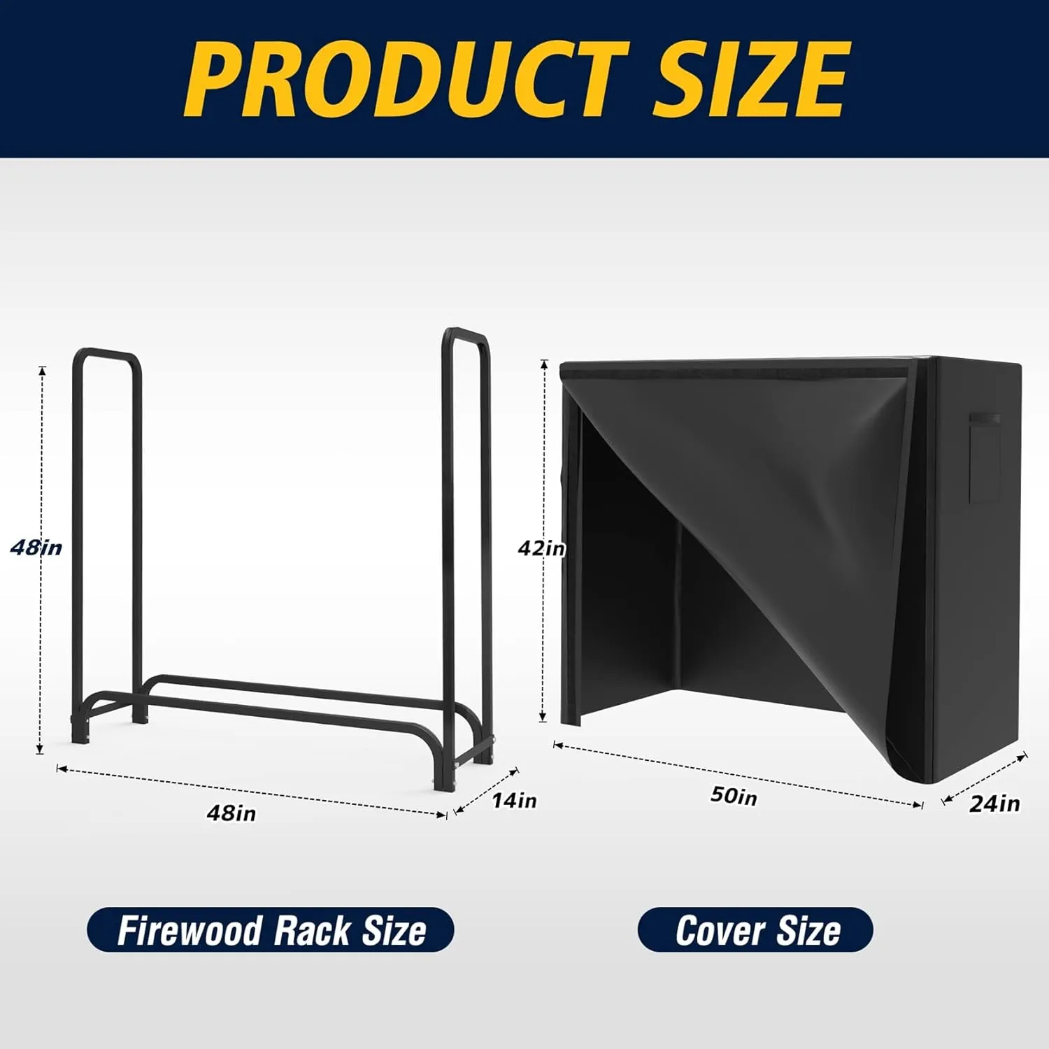 4ft Firewood Log Rack with Cover Outdoor, Heavy Duty Firewood Rack With Weather Resistant 600D Oxford Fabric Cover, Indoor/Outdoor Wood Racks for Fire Wood