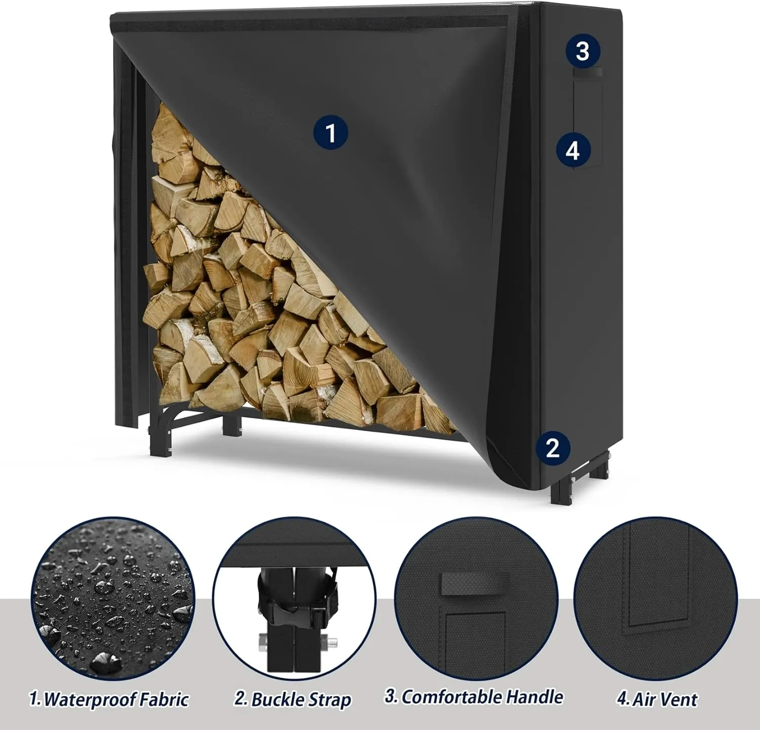 4ft Firewood Log Rack with Cover Outdoor, Heavy Duty Firewood Rack With Weather Resistant 600D Oxford Fabric Cover, Indoor/Outdoor Wood Racks for Fire Wood