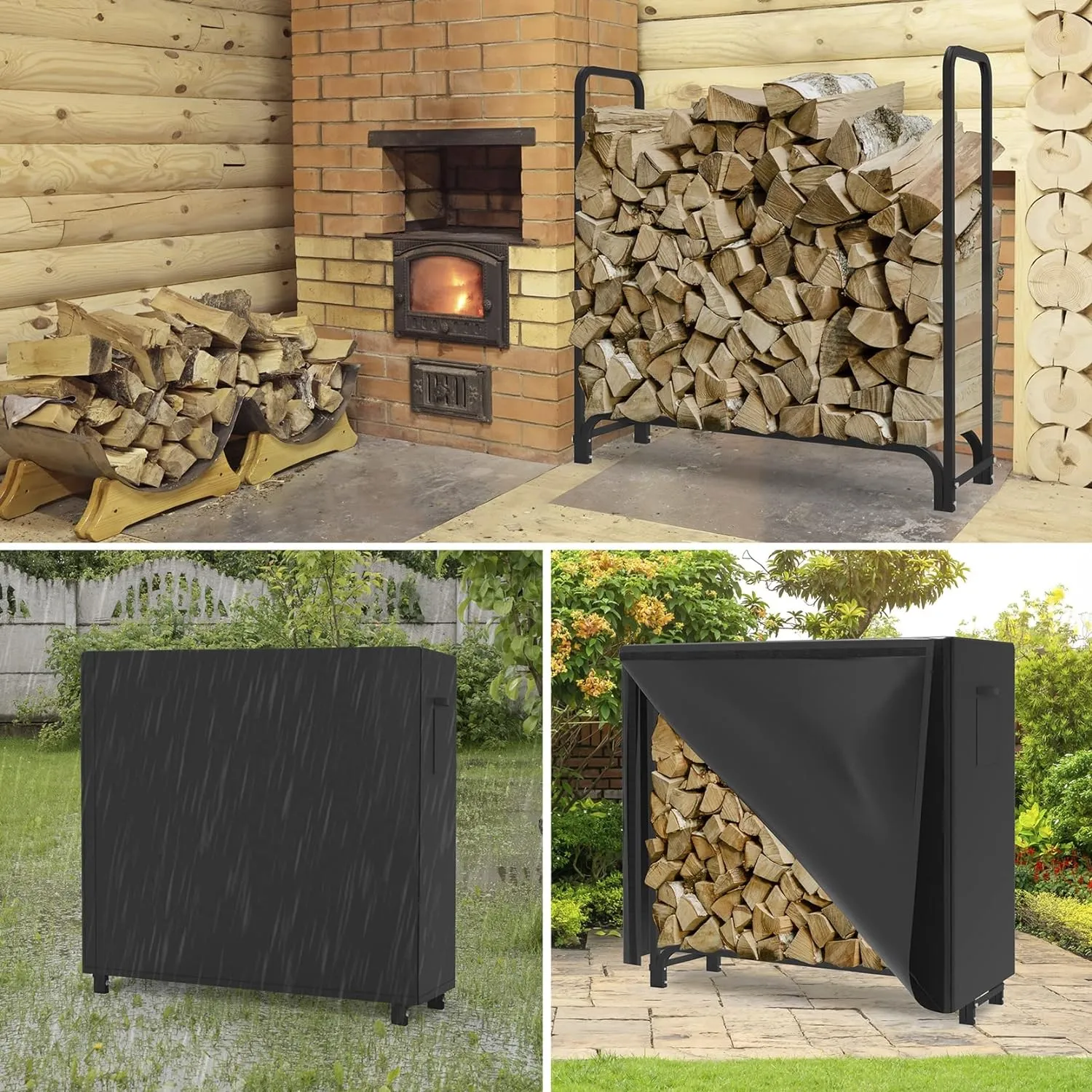 4ft Firewood Log Rack with Cover Outdoor, Heavy Duty Firewood Rack With Weather Resistant 600D Oxford Fabric Cover, Indoor/Outdoor Wood Racks for Fire Wood