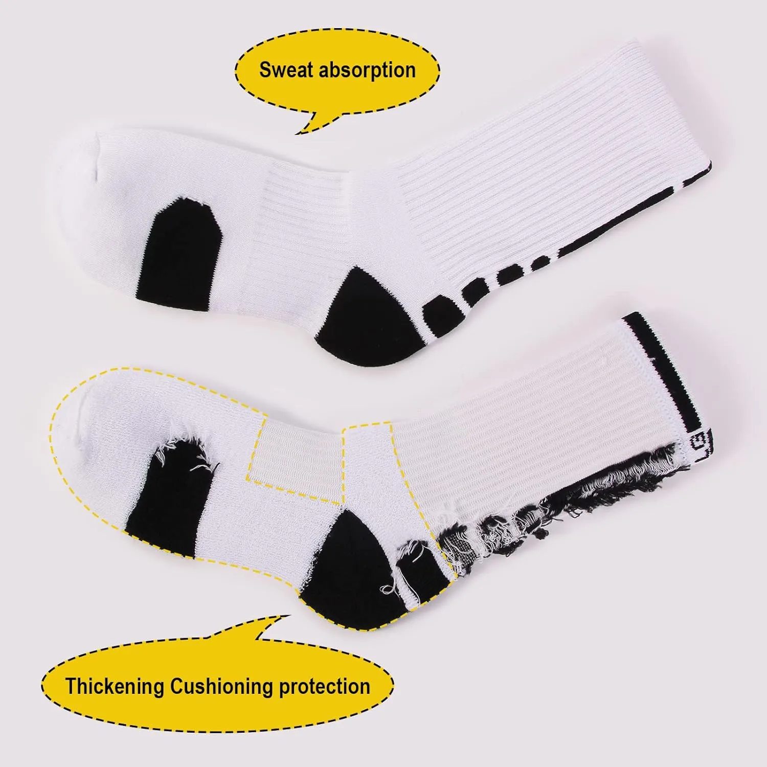 5 Pairs Elite Basketball Socks Cushioned Athletic Crew Socks for Men Youth Adult Soccer Outdoor Football Running