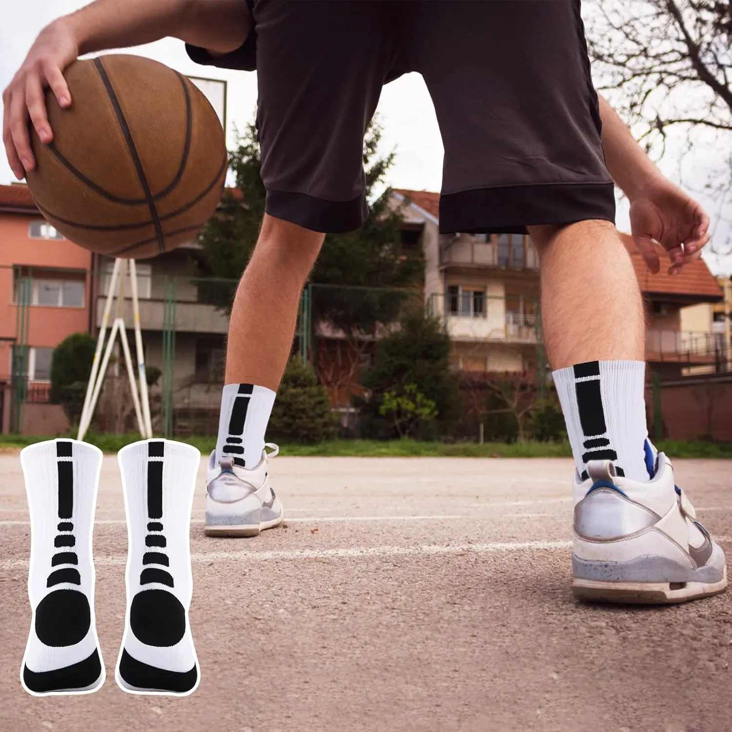5 Pairs Elite Basketball Socks Cushioned Athletic Crew Socks for Men Youth Adult Soccer Outdoor Football Running